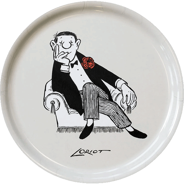 Holztablett: Herr im Sessel